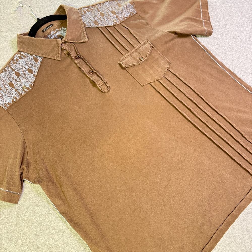 7 Diamonds Vintage Men's Western Polo Shirt XXXL Brown Blue